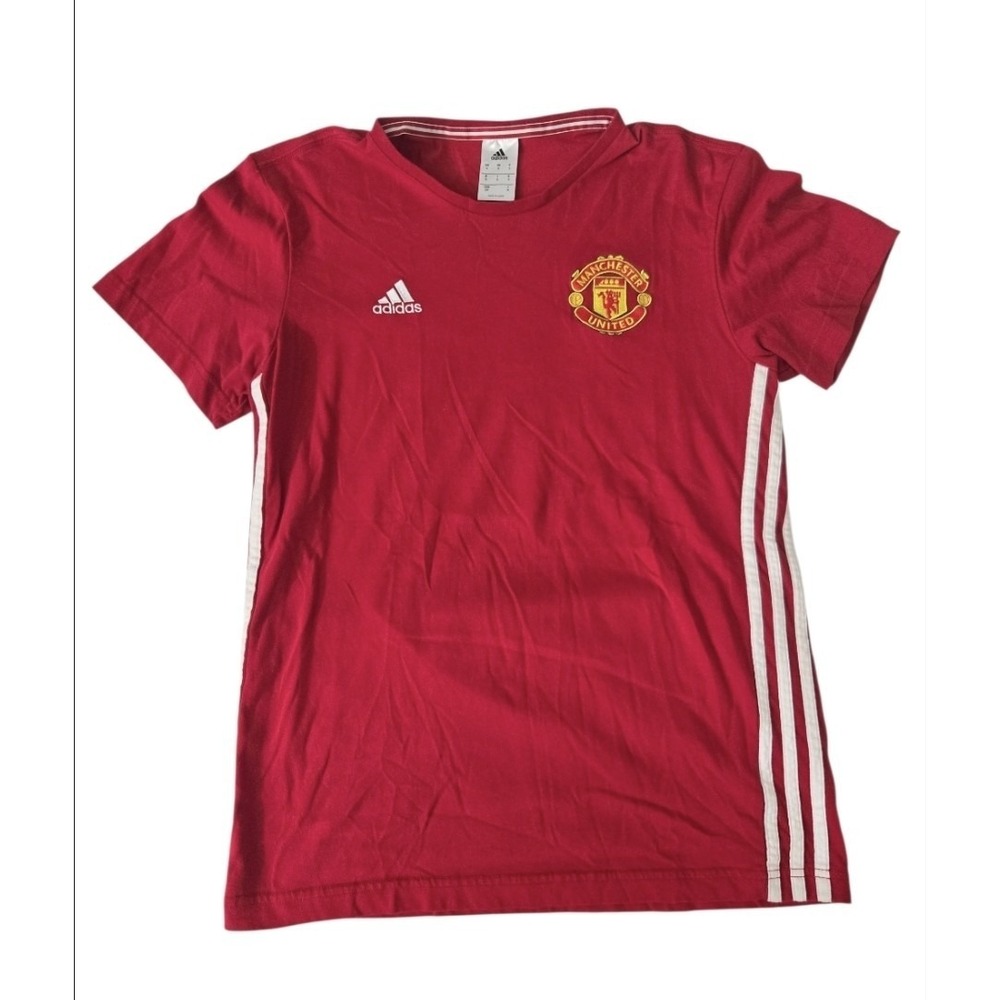 Adidas Manchester United T-Shirt Mens Small Red Embroidered Logo Crew Neck Gym